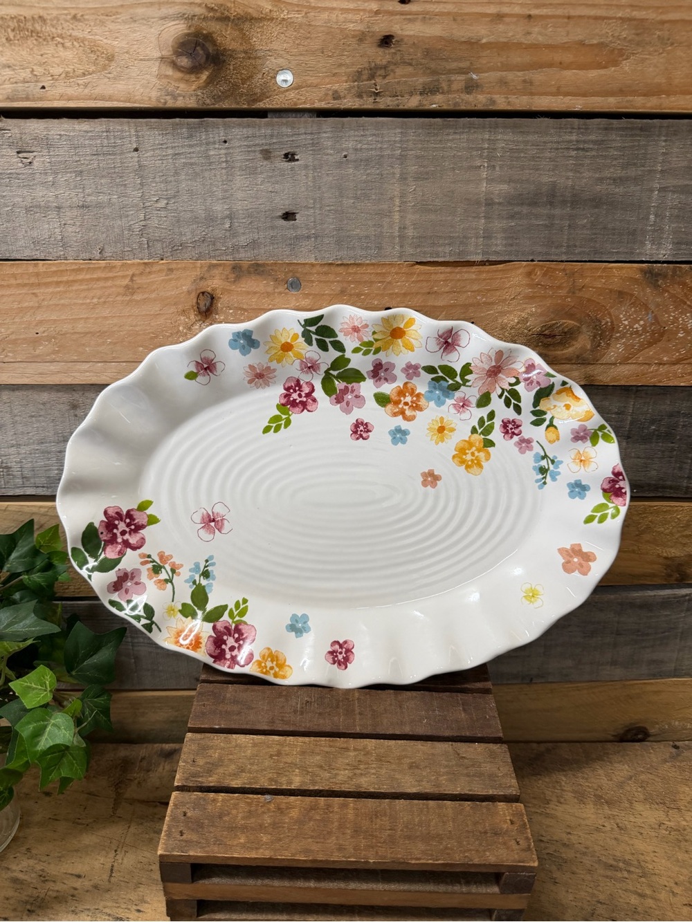 Floral Scalloped Ceramic Serving Platter by Hobby Lobby